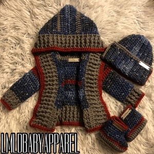 Crocheted Hooded Cardigan Set